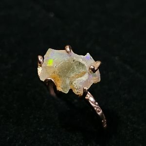 Ethiopian Opal and Moldavite Rose Gold Plated 925S Adjustable Ring